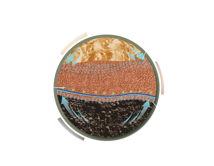 Diagram displaying the usage of Profile Environmental care as a litter treatment as a bacteria inhibitor and moisture barrier. 
